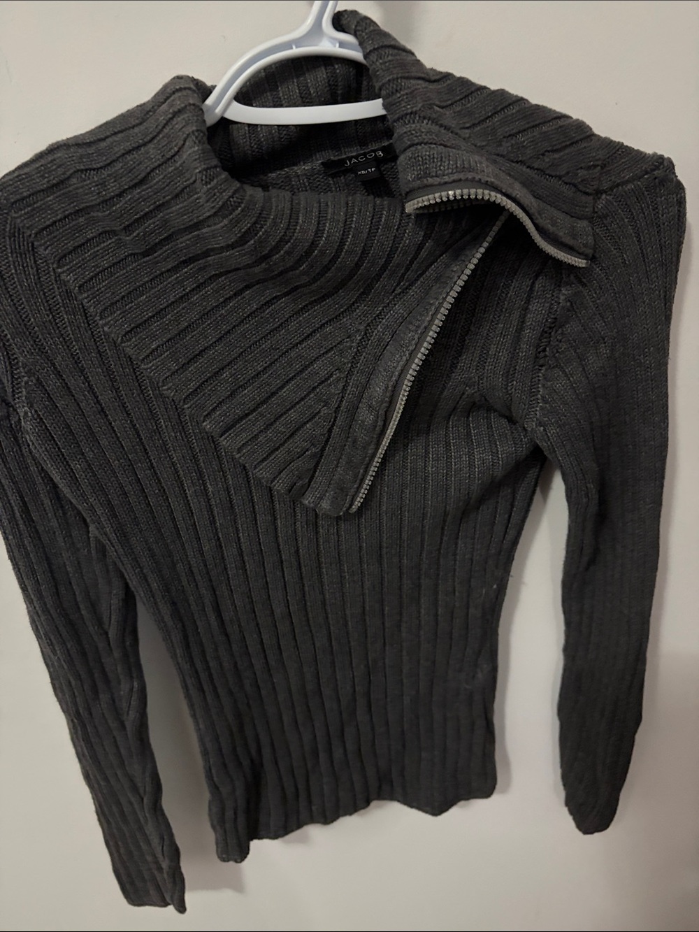 Jacob Charcoal Ribbed Zip-Neck Turtleneck Sweater